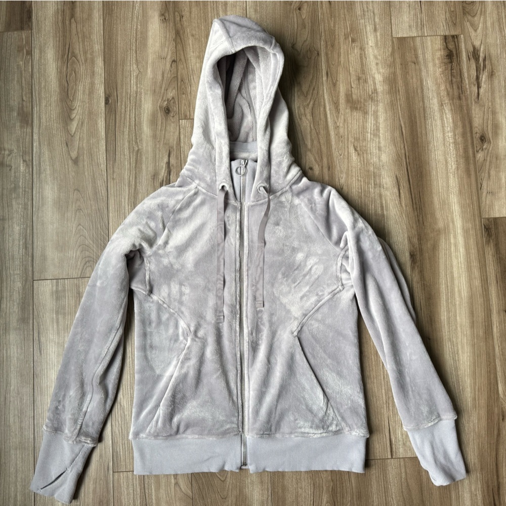 Athleta Triumph Cozy Karma Full Zip Hoodie Silver Women’s Size XS Soft Pockets
